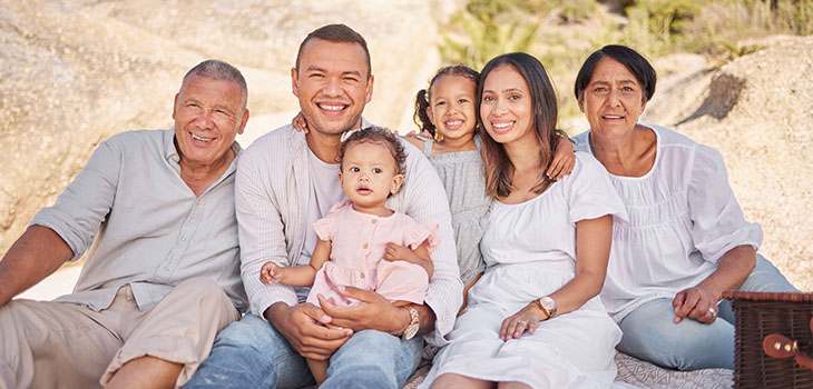 Multigenerational family smiling together in portrait 